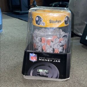 NFL Steelers Coin Counting Jar with Yellow Lid